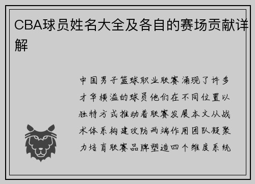 CBA球员姓名大全及各自的赛场贡献详解